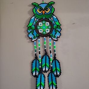 Owl Dreamcatcher Style Perler Bead Wall Hanging Pixel Art